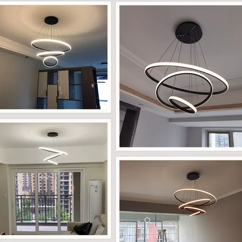 Lustre Pendente de Luxo Minimalista Allure LEDZ - 3 ou 4 Anéis Grandes - 20cm/40cm/60cm/80cm