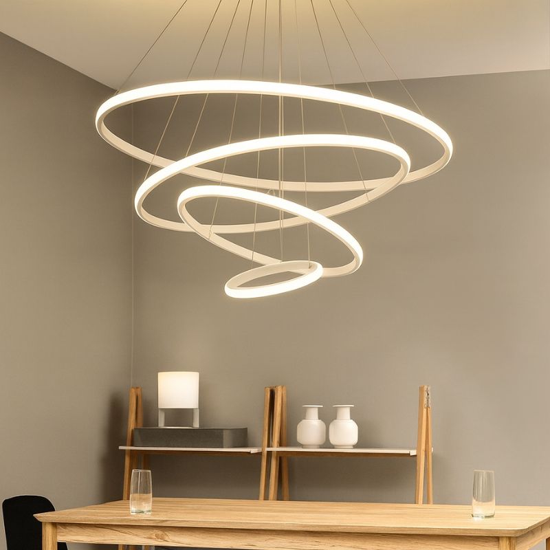 Lustre Pendente de Luxo Minimalista Allure LEDZ - 3 ou 4 Anéis Grandes - 20cm/40cm/60cm/80cm