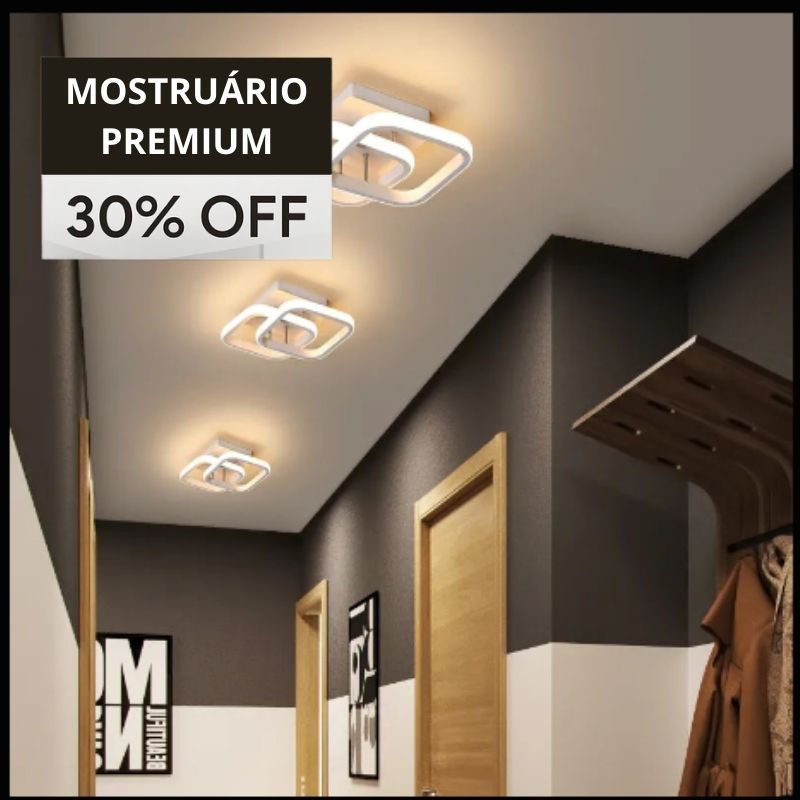 Últimas Unidades – 30% OFF | Luminária de Teto Plafon Aro Duplo Quadrado - Branco