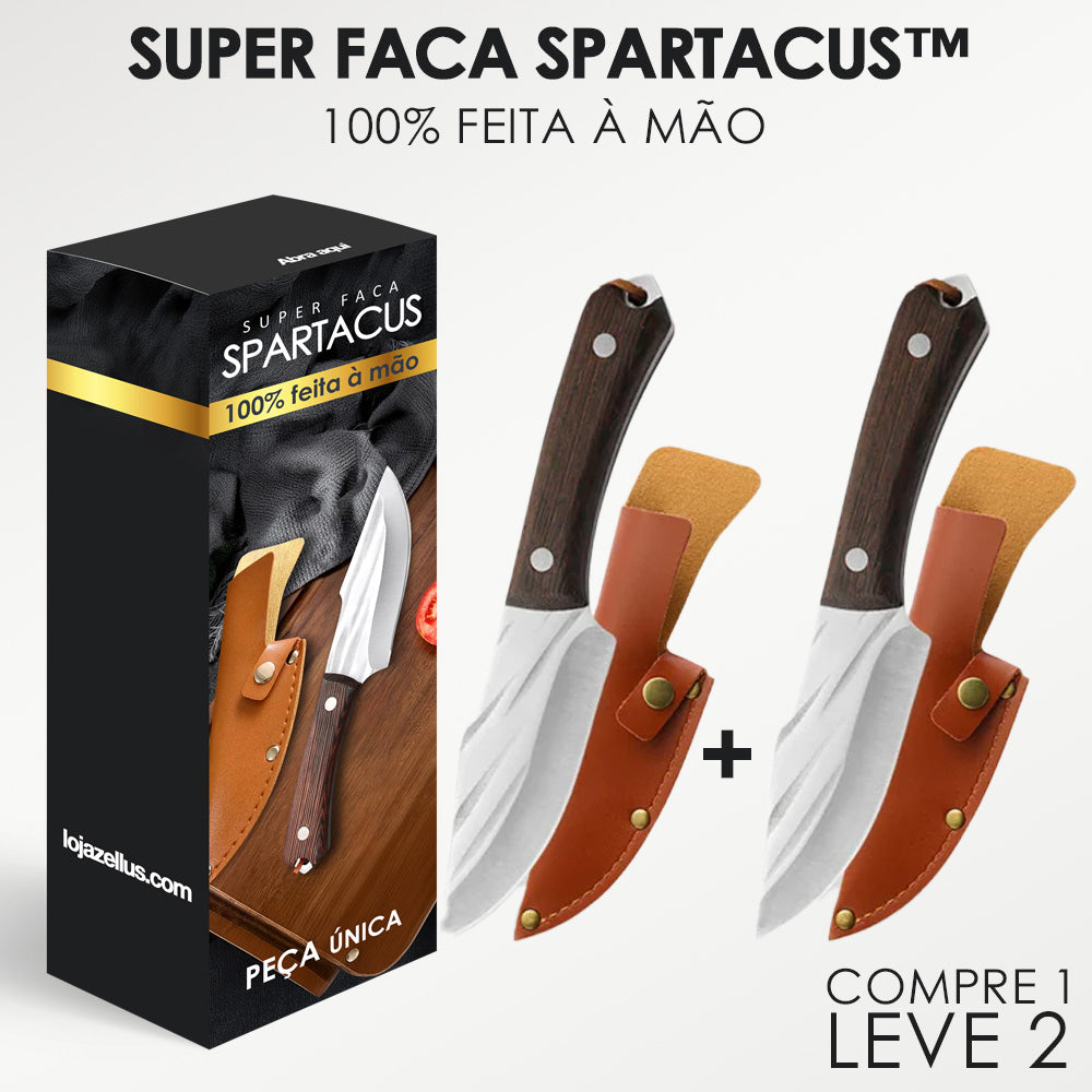 Faca Artesanal Spartacus™ - Forjada a Mão + Bainha de Couro (COMPRE 1 LEVE 2)
