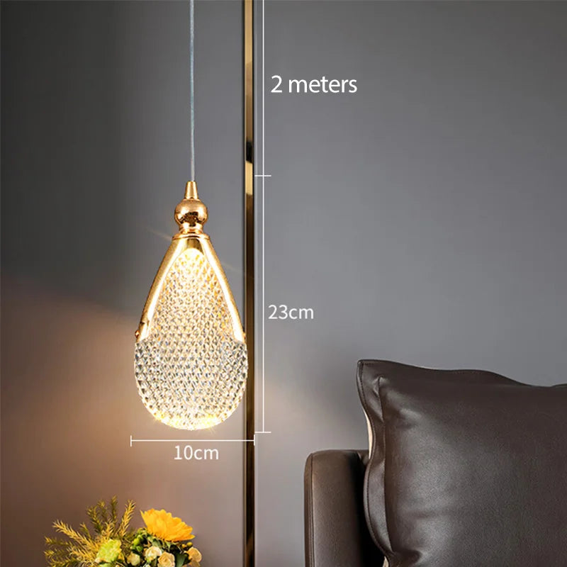 Lustre Pendente de Luxo Led - Pérola Dourada