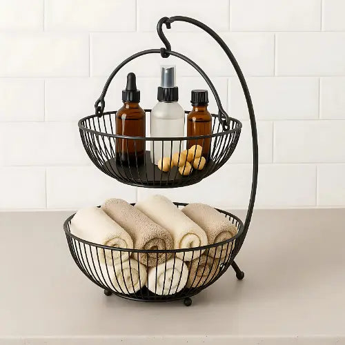 Fruteira de mesa moderna 2 andares Preta Luxo