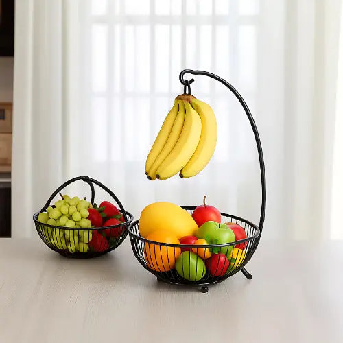 Fruteira de mesa moderna 2 andares Preta Luxo