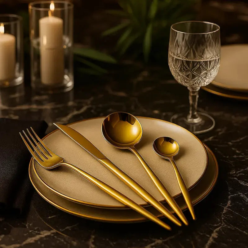 Jogo de Talher Dourado Moderno - 24 peças