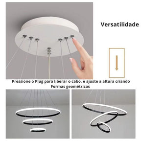 Lustre Pendente de Luxo Minimalista Allure LEDZ - 3 ou 4 Anéis Grandes - 20cm/40cm/60cm/80cm