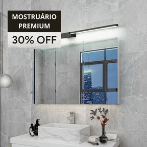 Últimas Unidades – 30% OFF | Luminária Arandela de Parede Slim Longa Para Banheiro Led - Preto - 70cm - Luz Fria