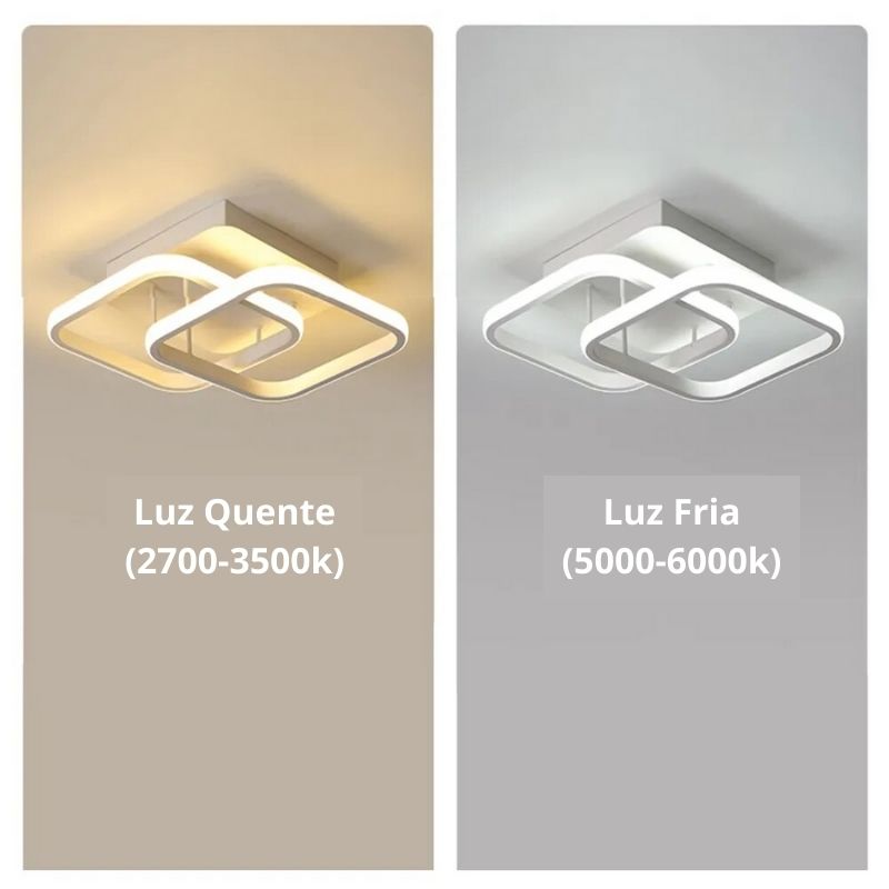 Últimas Unidades – 30% OFF | Luminária de Teto Plafon Aro Duplo Quadrado - Branco