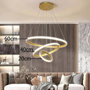 Lustre Pendente de Luxo Minimalista Allure LEDZ - 3 ou 4 Anéis Grandes - 20cm/40cm/60cm/80cm