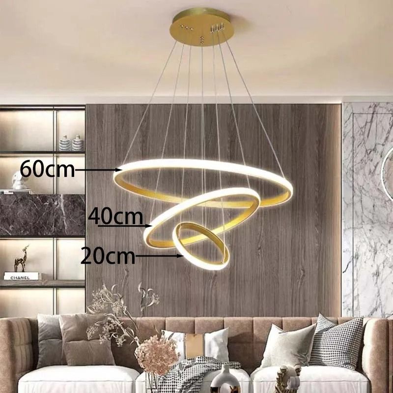 Lustre Pendente de Luxo Minimalista Allure LEDZ - 3 ou 4 Anéis Grandes - 20cm/40cm/60cm/80cm
