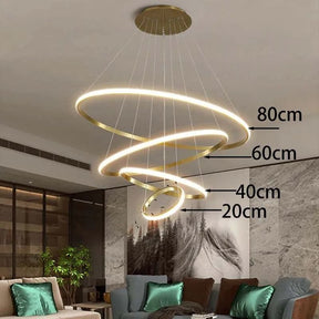 Lustre Pendente de Luxo Minimalista Allure LEDZ - 3 ou 4 Anéis Grandes - 20cm/40cm/60cm/80cm