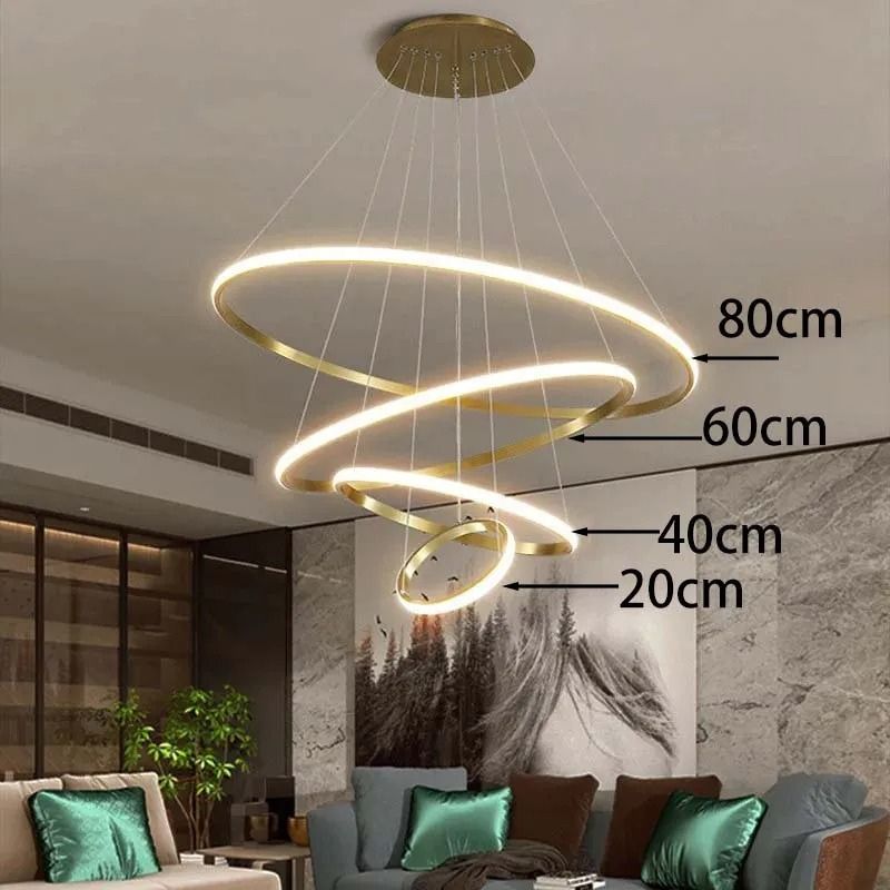 Lustre Pendente de Luxo Minimalista Allure LEDZ - 3 ou 4 Anéis Grandes - 20cm/40cm/60cm/80cm