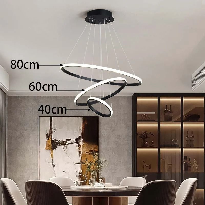 Lustre Pendente de Luxo Minimalista Allure LEDZ - 3 ou 4 Anéis Grandes - 20cm/40cm/60cm/80cm