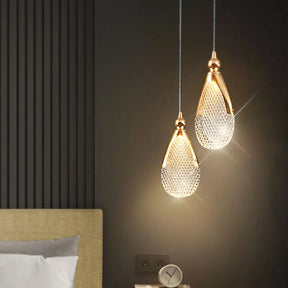 Lustre Pendente de Luxo Led - Pérola Dourada