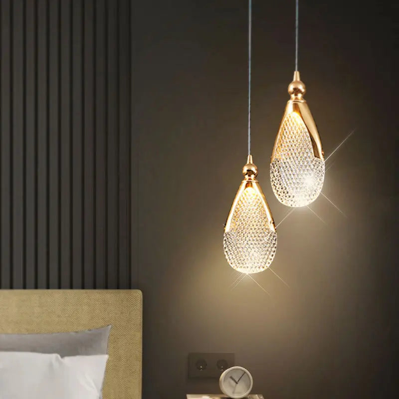 Lustre Pendente de Luxo Led - Pérola Dourada