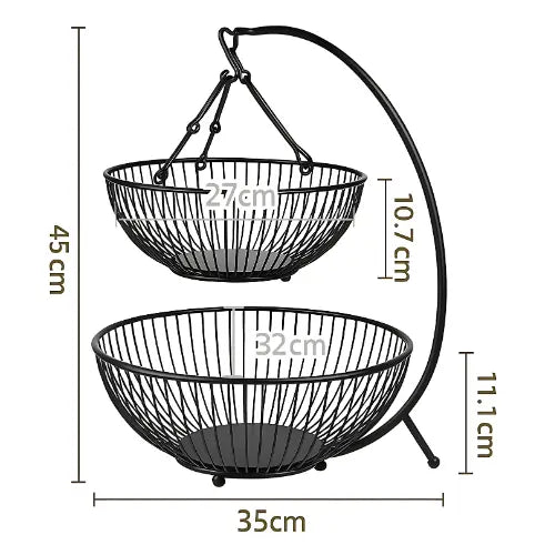 Fruteira de mesa moderna 2 andares Preta Luxo