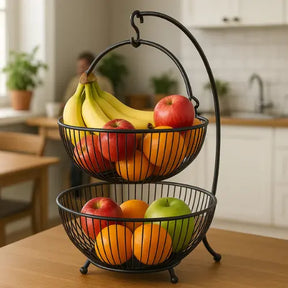 Fruteira de mesa moderna 2 andares Preta Luxo