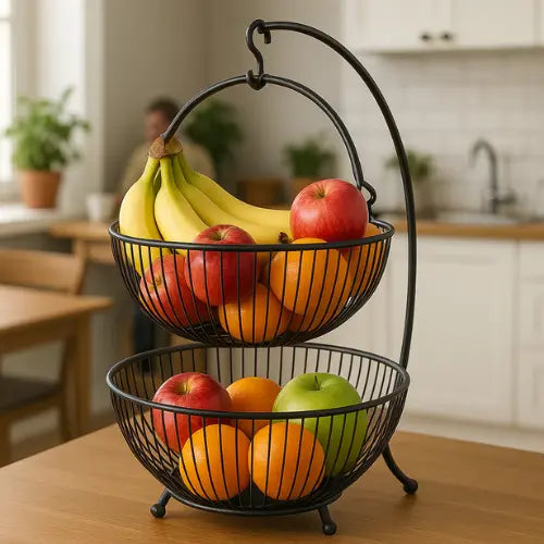 Fruteira de mesa moderna 2 andares Preta Luxo