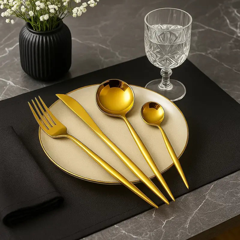 Jogo de Talher Dourado Moderno - 24 peças