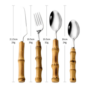 Jogo de Talheres Bambu Natural em Inox 24 peças