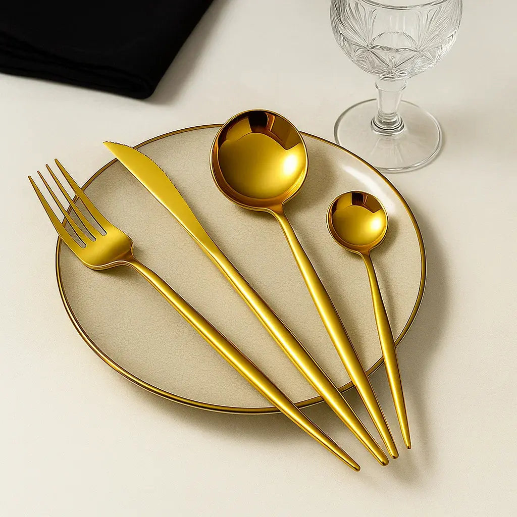 Jogo de Talher Dourado Moderno - 24 peças