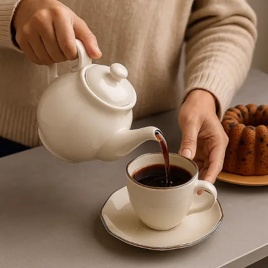 Conjunto de Xicaras de Chá e Café Europeu Porcelana Luxo 6 peças 200ml